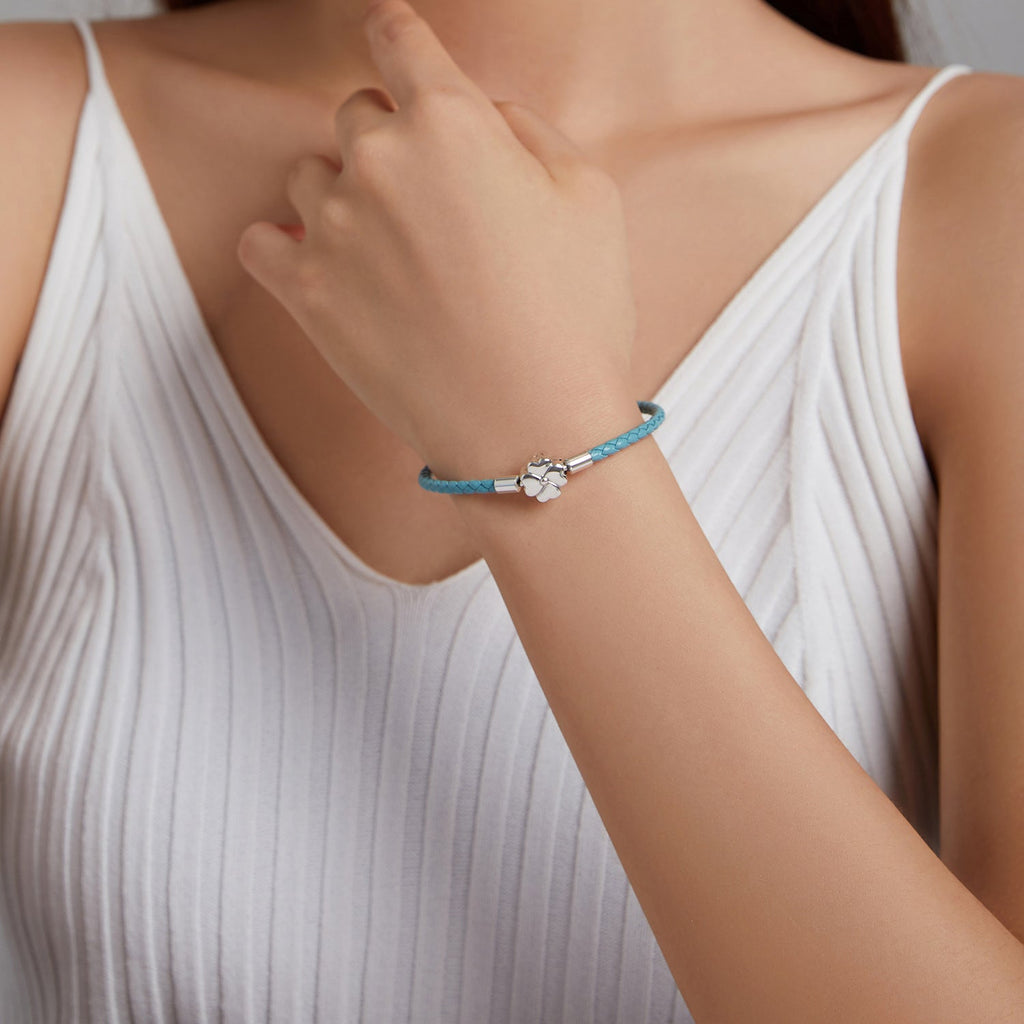 925 Sterling Silver and Leather 17cm Bracelet