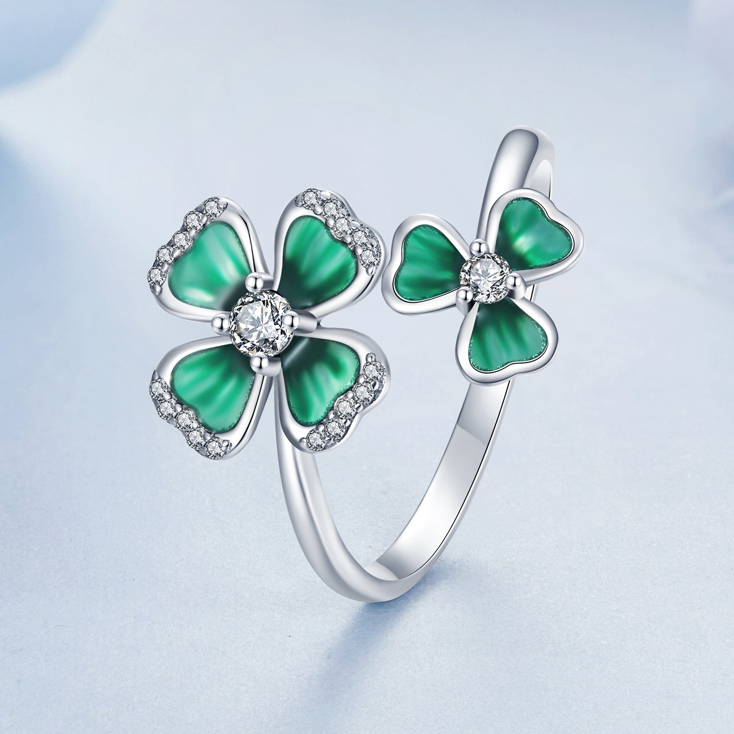 925 Sterling Silver Enamel Pavé CZ Ring for Women