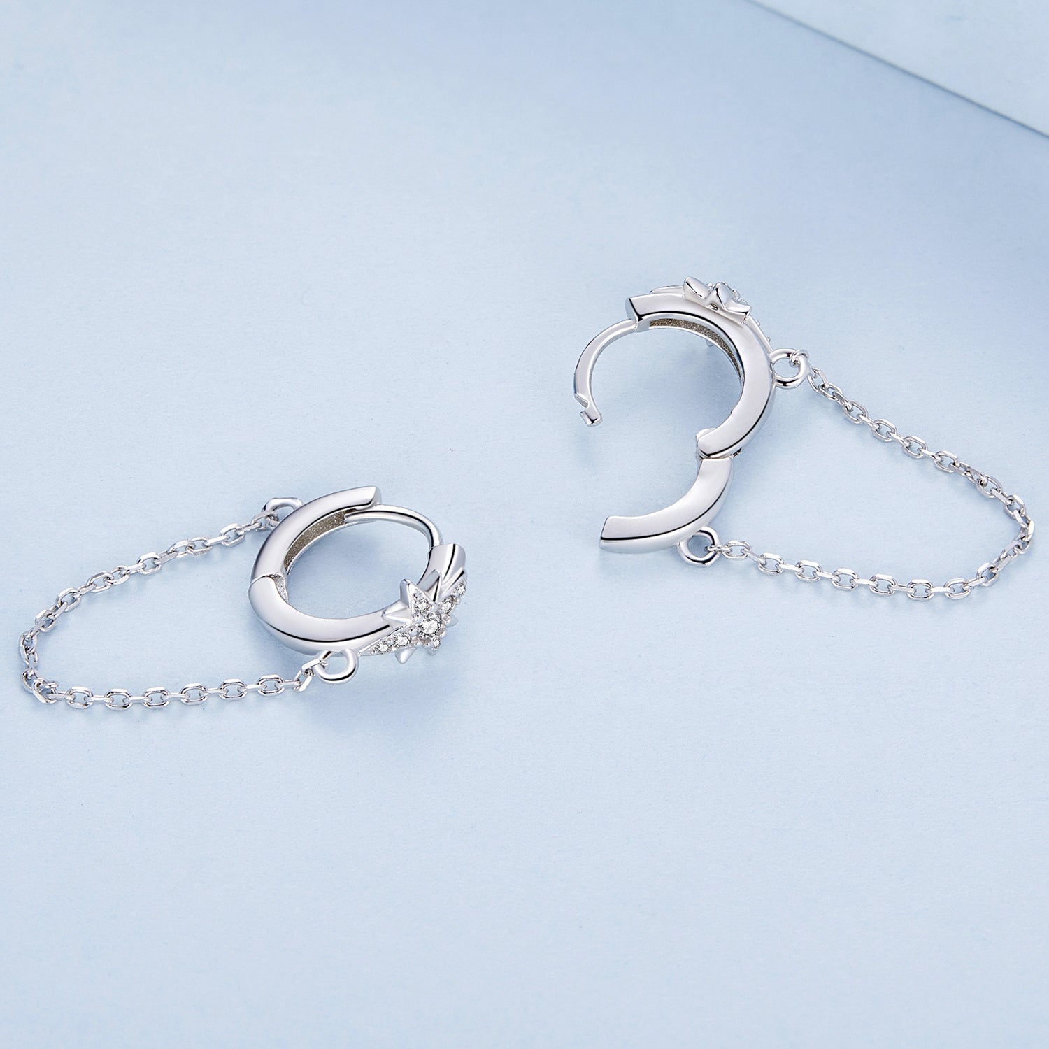 925 Sterling Silver Earrings with Pavé Setting and Platinum Plating, 2.7 x 0.6 cm for Women