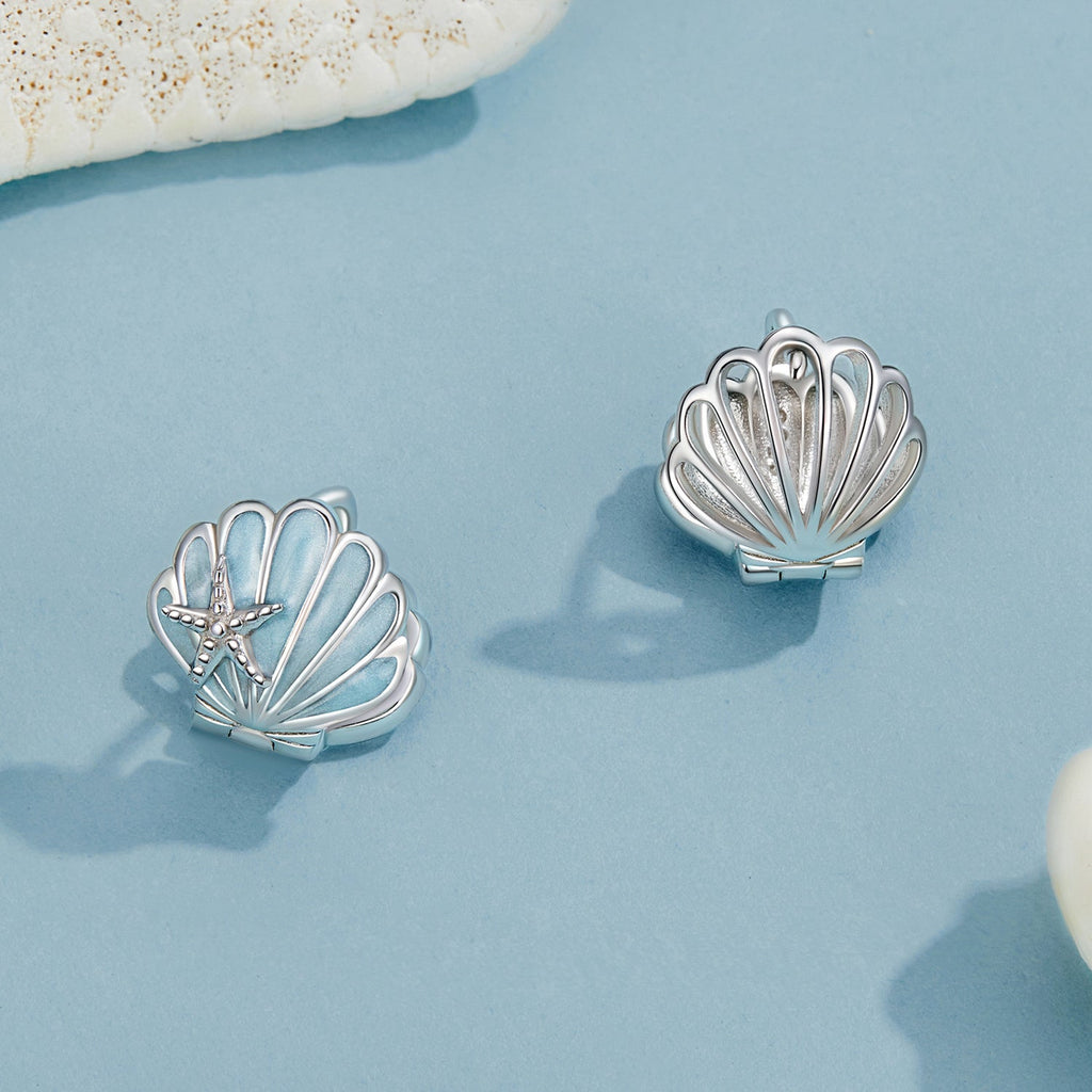 925 Sterling Silver White Gold Plated Enamel Earrings for Women 11x11mm