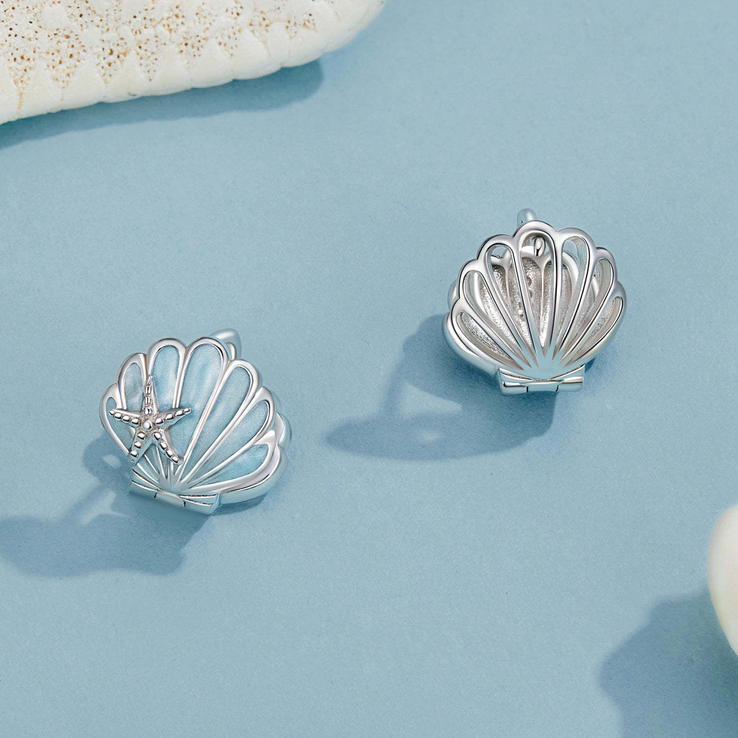 925 Sterling Silver White Gold Plated Enamel Earrings for Women 11x11mm