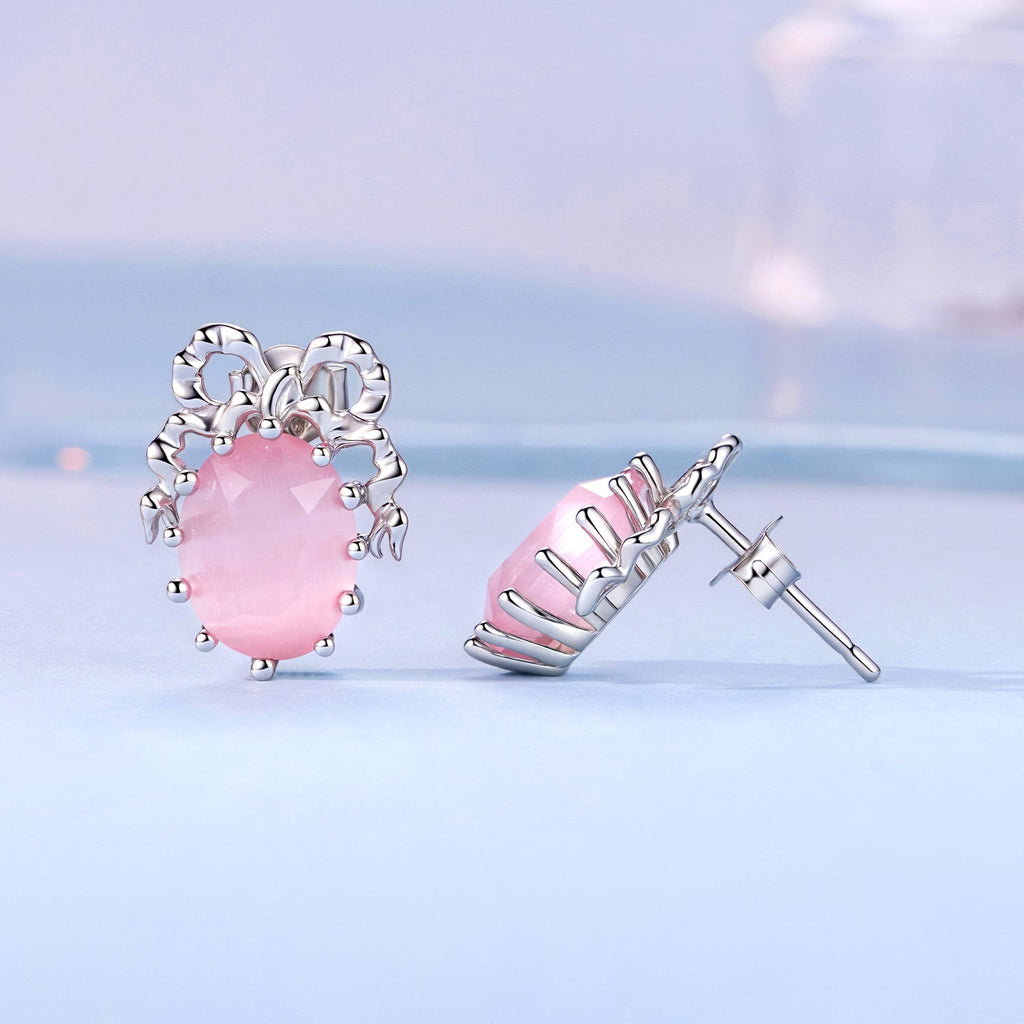 925 Sterling Silver White Gold Plated Earrings with Transparent Glass, 1.6x1.2cm for Women