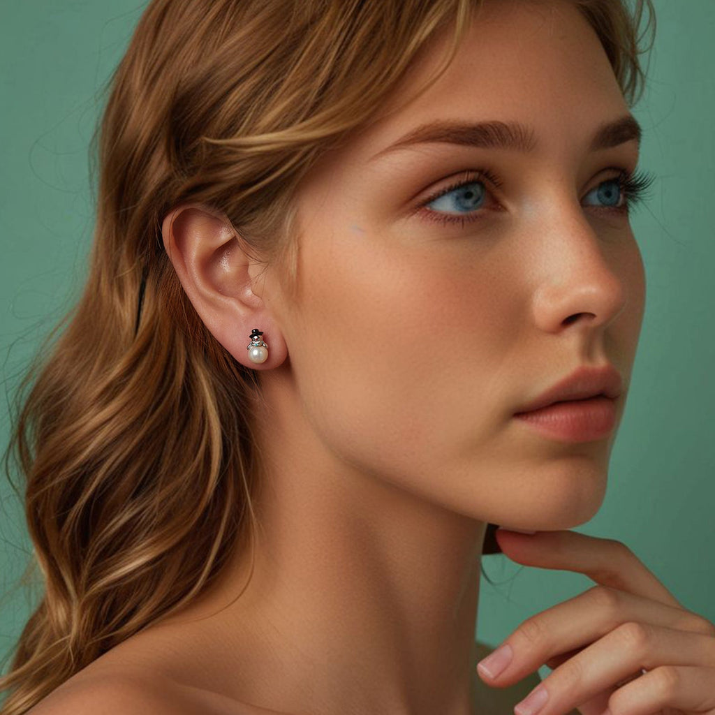 925 Sterling Silver White Gold Plated Quality Shell Pearl Earrings