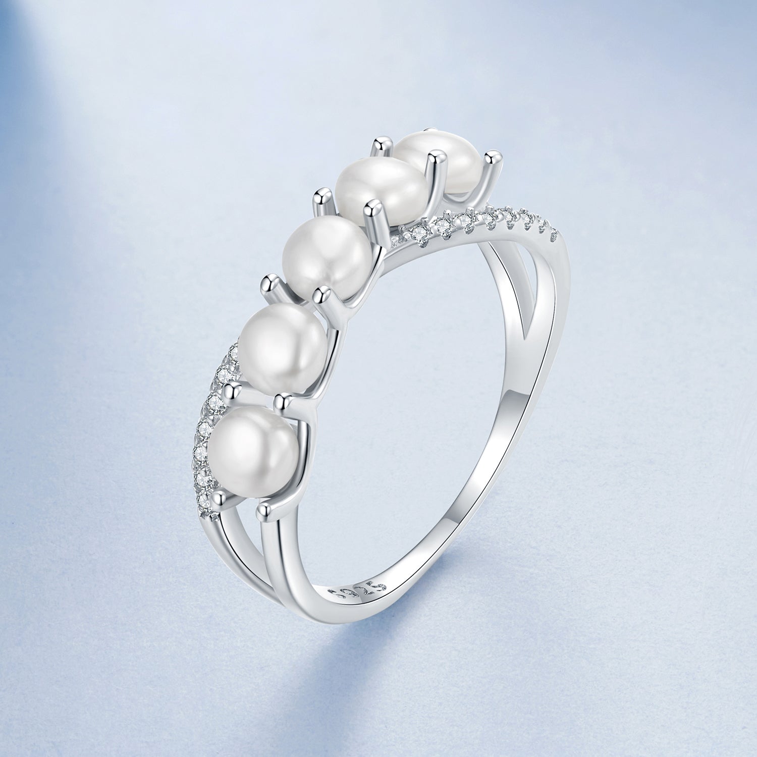 925 Sterling Silver White Gold Plated Freshwater Pearl Ring Size 6 for Women
