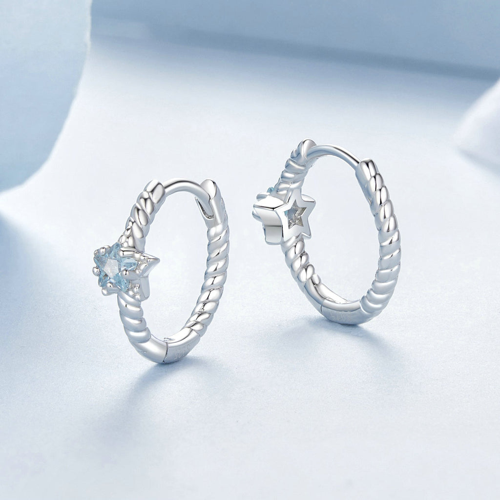 925 Sterling Silver Earrings with CZ and White Gold Plating, 1.3cm for Women