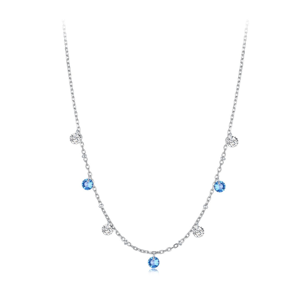 925 Sterling Silver & White Gold Plated Adjustable Layered CZ Necklace for Women
