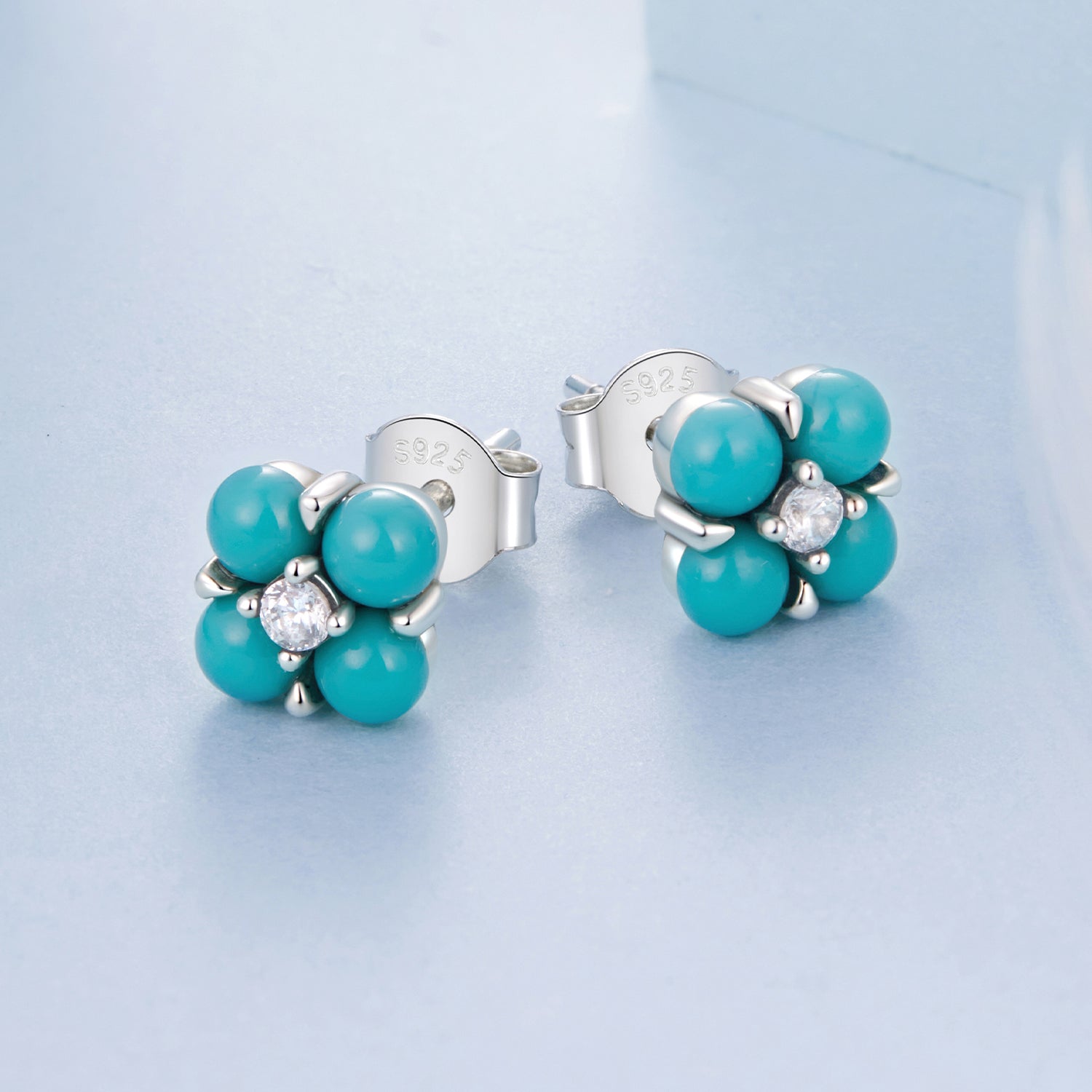 925 Sterling Silver Earrings with Synthetic Turquoise and CZ in Oxidized Finish