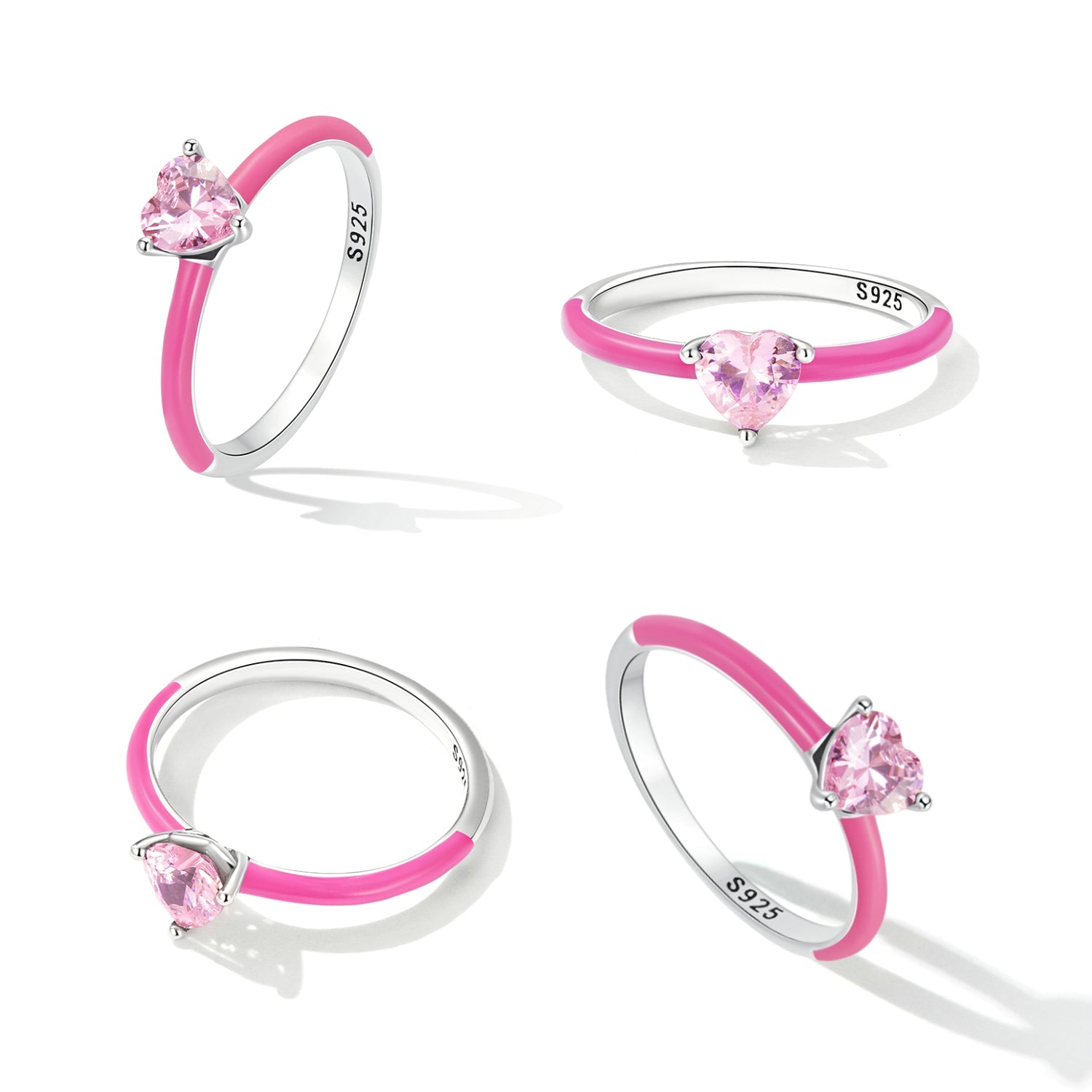 925 Sterling Silver Enamel Pavé CZ Ring Size 7 for Women