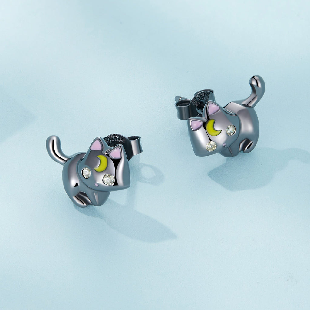 925 Sterling Silver Black Gold Plated Enamel CZ Earrings Size 10*14mm for Women