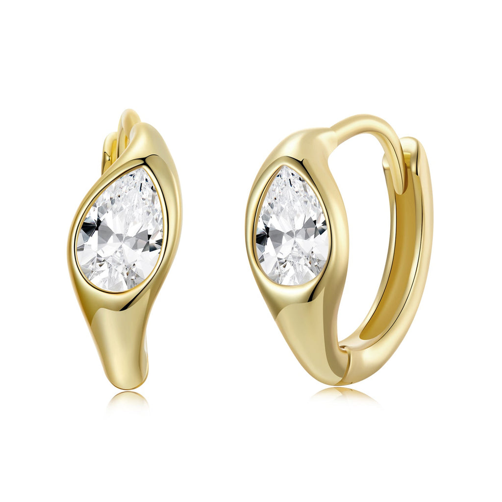 925 Sterling Silver Pave Setting CZ Earrings with Gold Plating, 1.3x0.5cm for Women