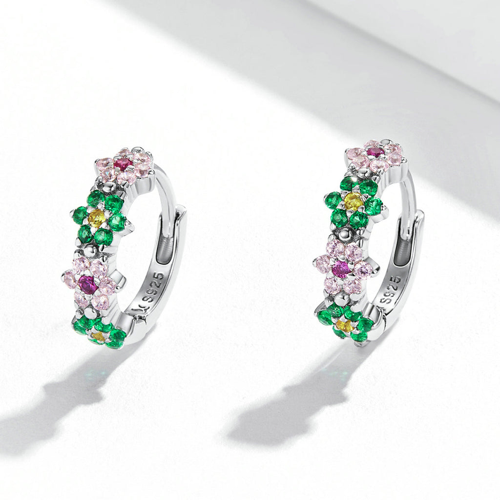 925 Sterling Silver Earrings with CZ in Pavé Setting - 1.3x0.4cm for Women