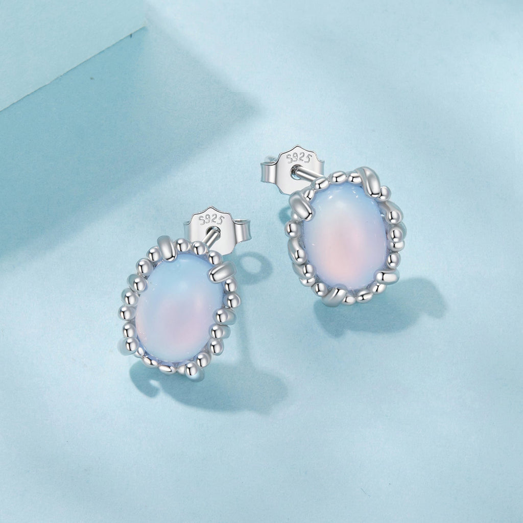 925 Sterling Silver Earrings for Women with Transparent Glass, 1.0*0.9cm