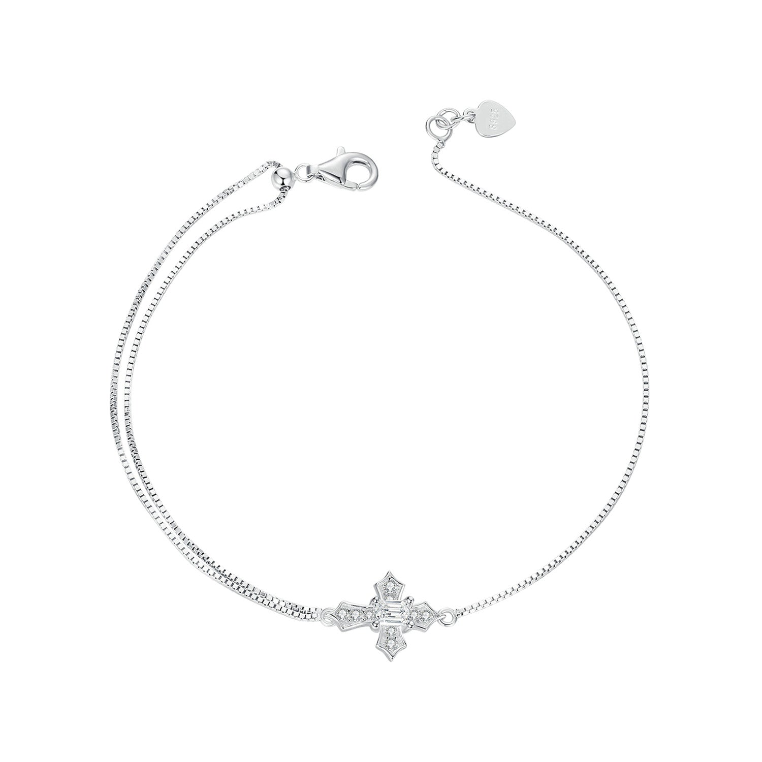 925 Sterling Silver White Gold Plated Bracelet with CZ Pendant 200mm for Women