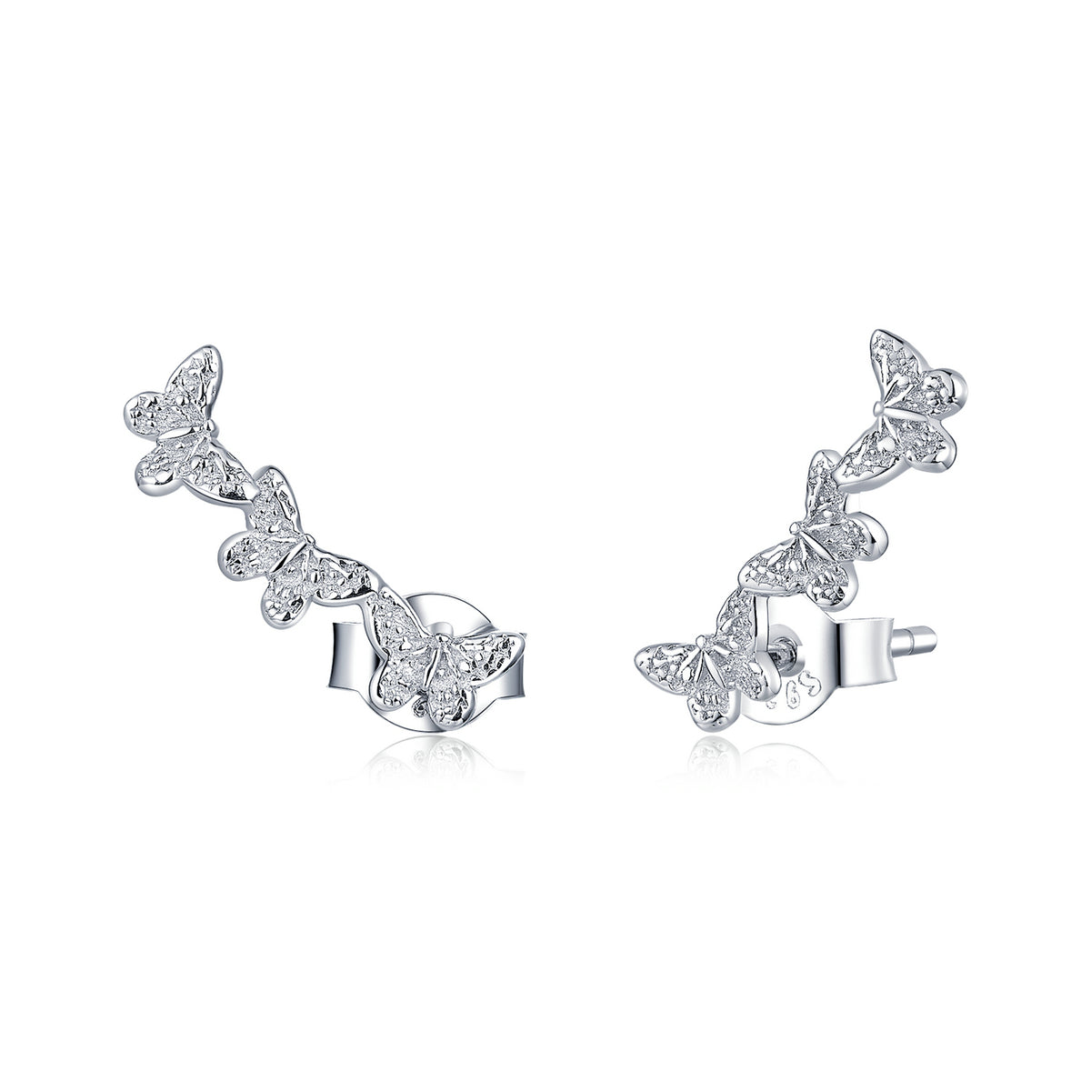 925 Sterling Silver Earrings - 1.4x0.5 cm - Platinum Plated for Women