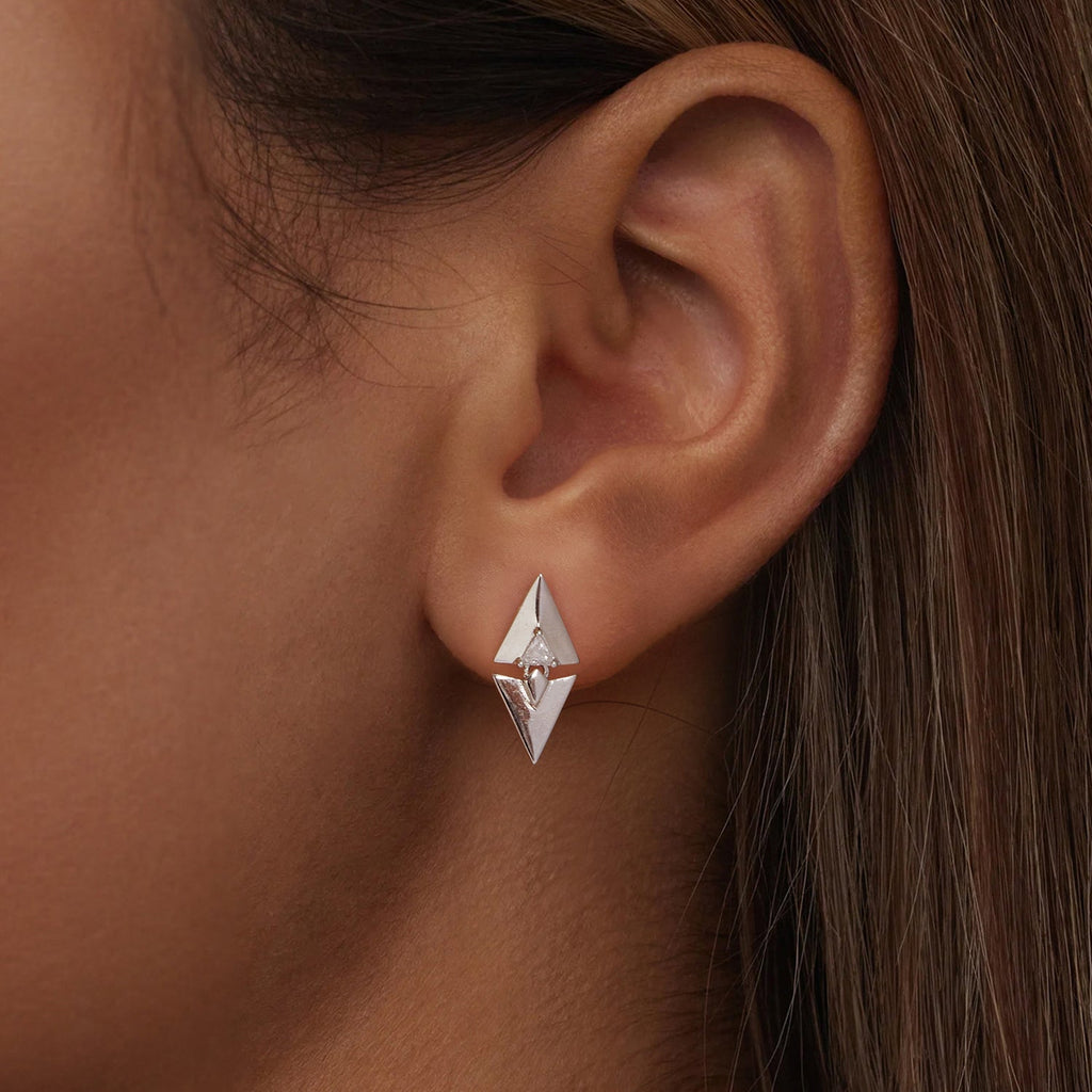 925 Sterling Silver Earrings with White Gold Plating and CZ