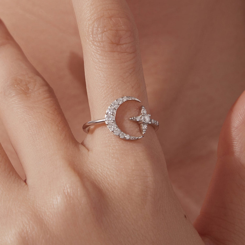 925 Sterling Silver Moissanite 0.25cm White Gold Plated Ring - Size E for Women