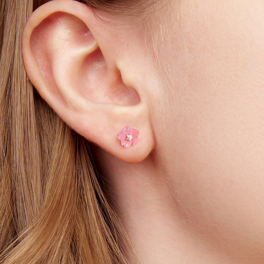 925 Sterling Silver Earrings with High-Quality Nacre and Pavé CZ, Oxidized Silver