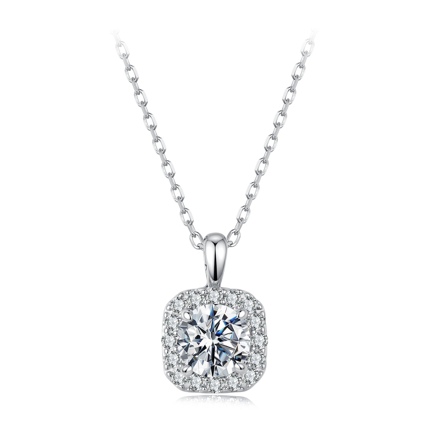 925 Sterling Silver Moissanite 1.4x1.0cm White Gold Plated Necklace 40+5cm for Women