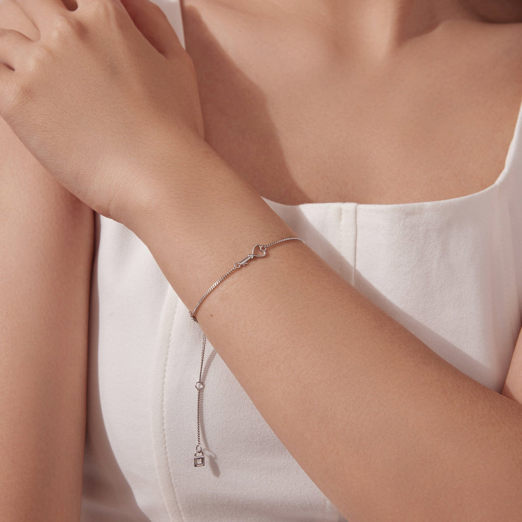 925 Sterling Silver White Gold Plated 21cm Pavé CZ Bracelet for Women