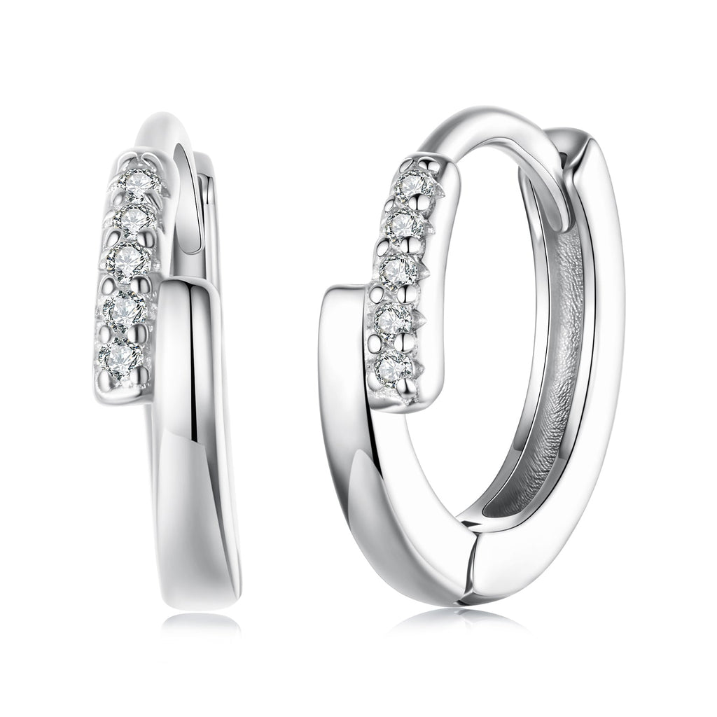 925 Sterling Silver Earrings with Pavé Setting CZ in White Gold for Women