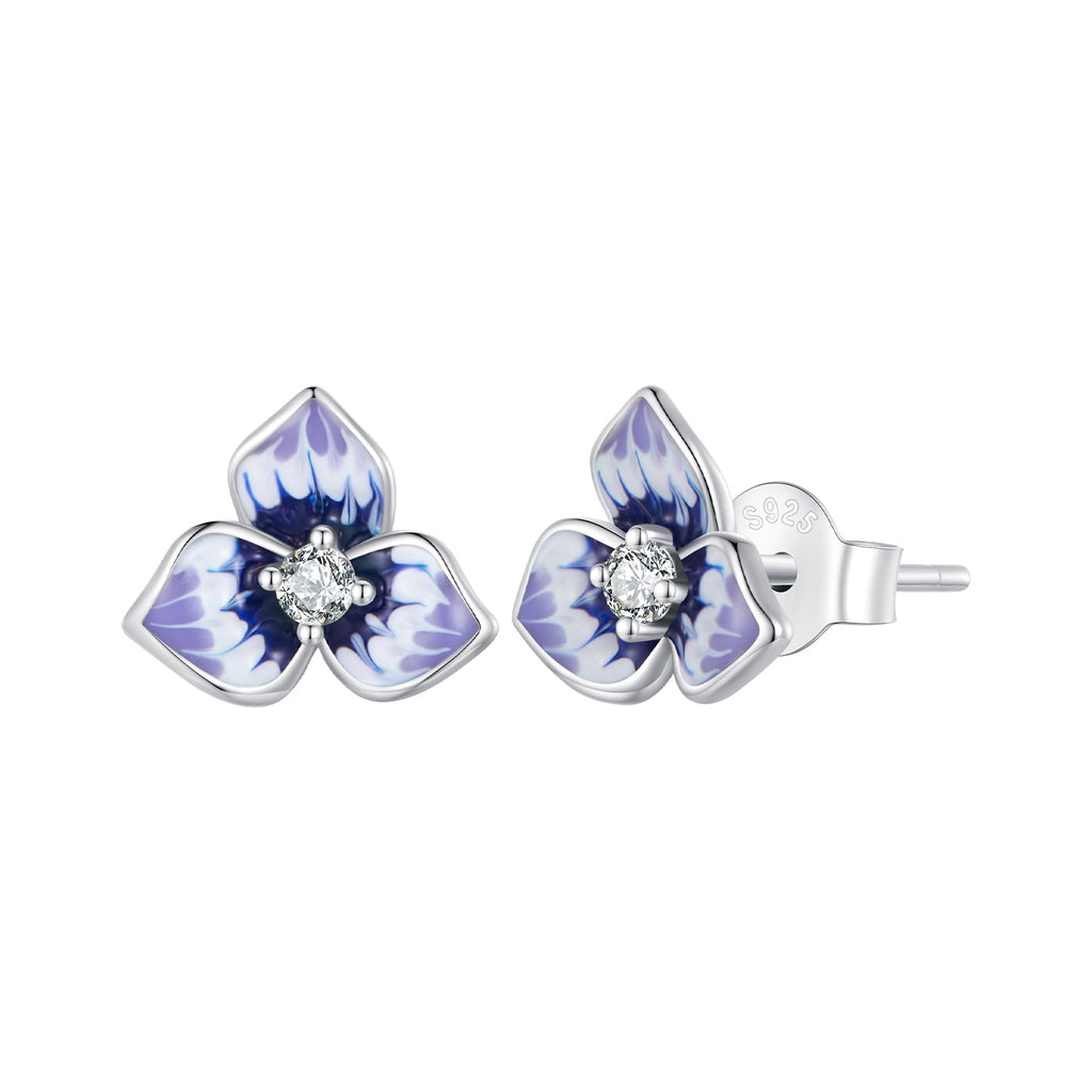 925 Sterling Silver Enamel CZ Earrings 8mm x 10mm for women