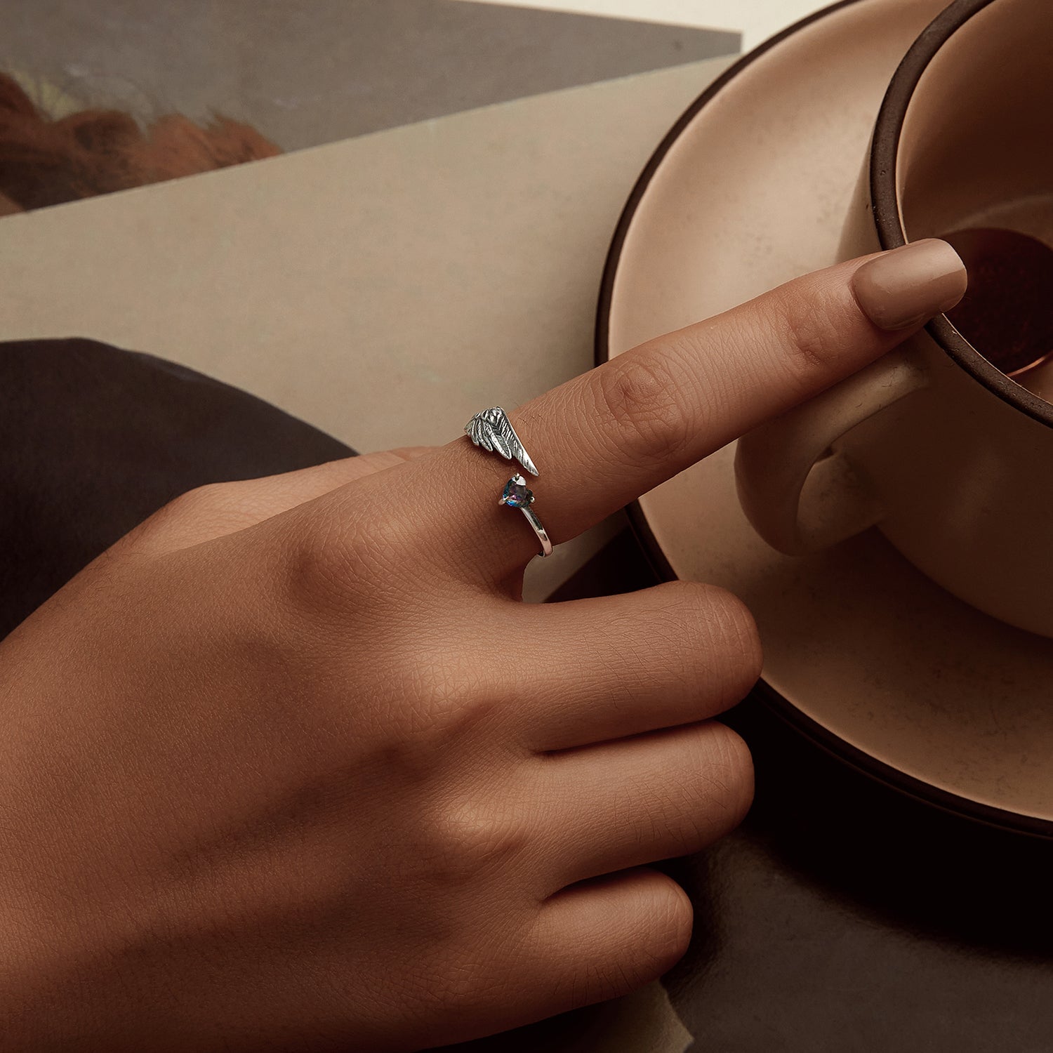 925 Sterling Silver Transparent Glass Ring for Women