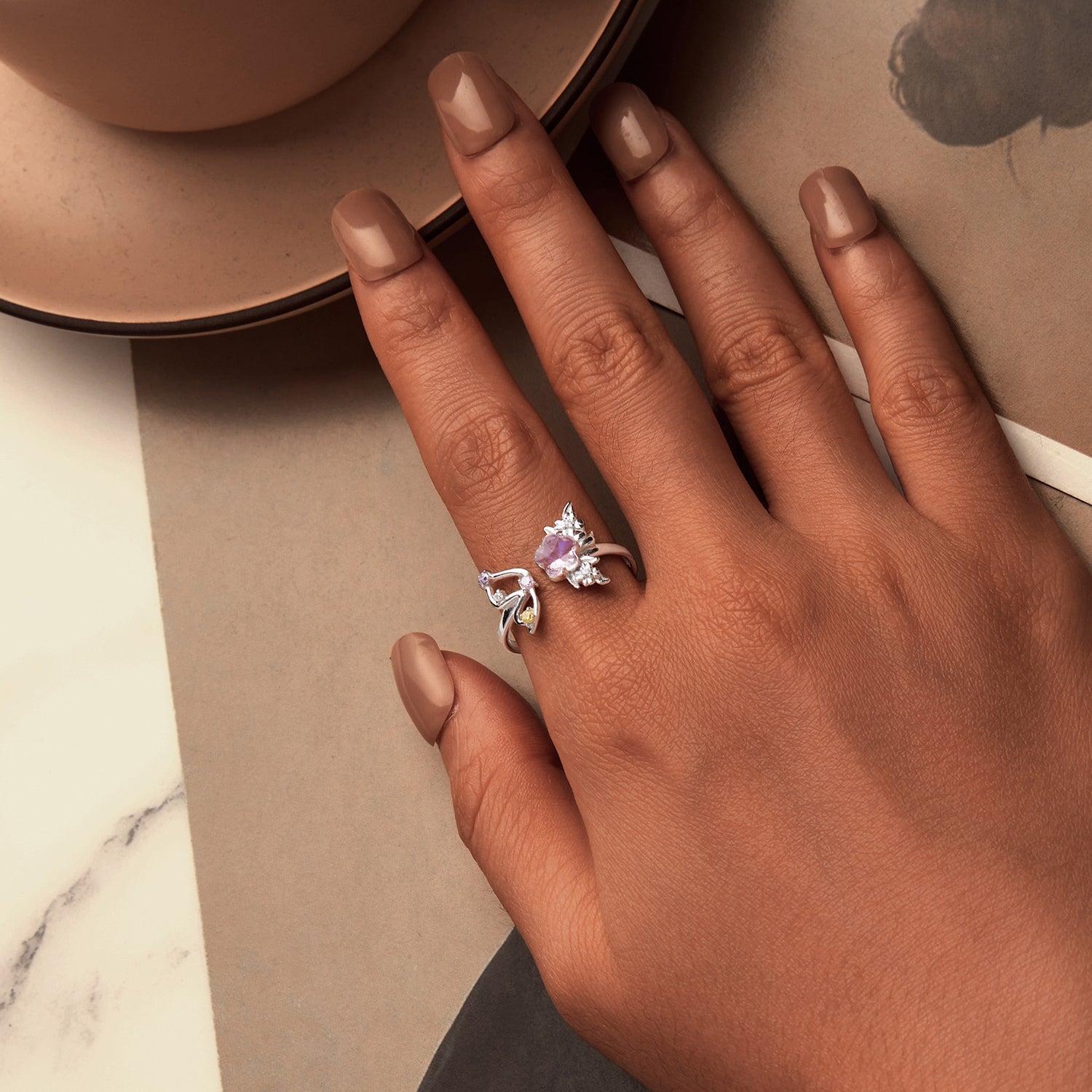 925 Sterling Silver Ring with Pavé Setting CZ, White Gold Plated, 1.7mm Width, for Women