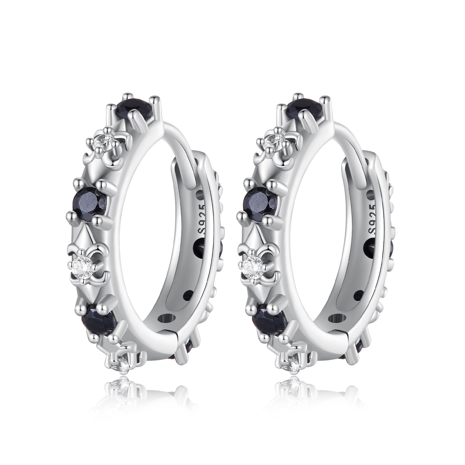 S925 Oxidized Silver Pavé CZ Earrings Size 14*2.5mm for Women