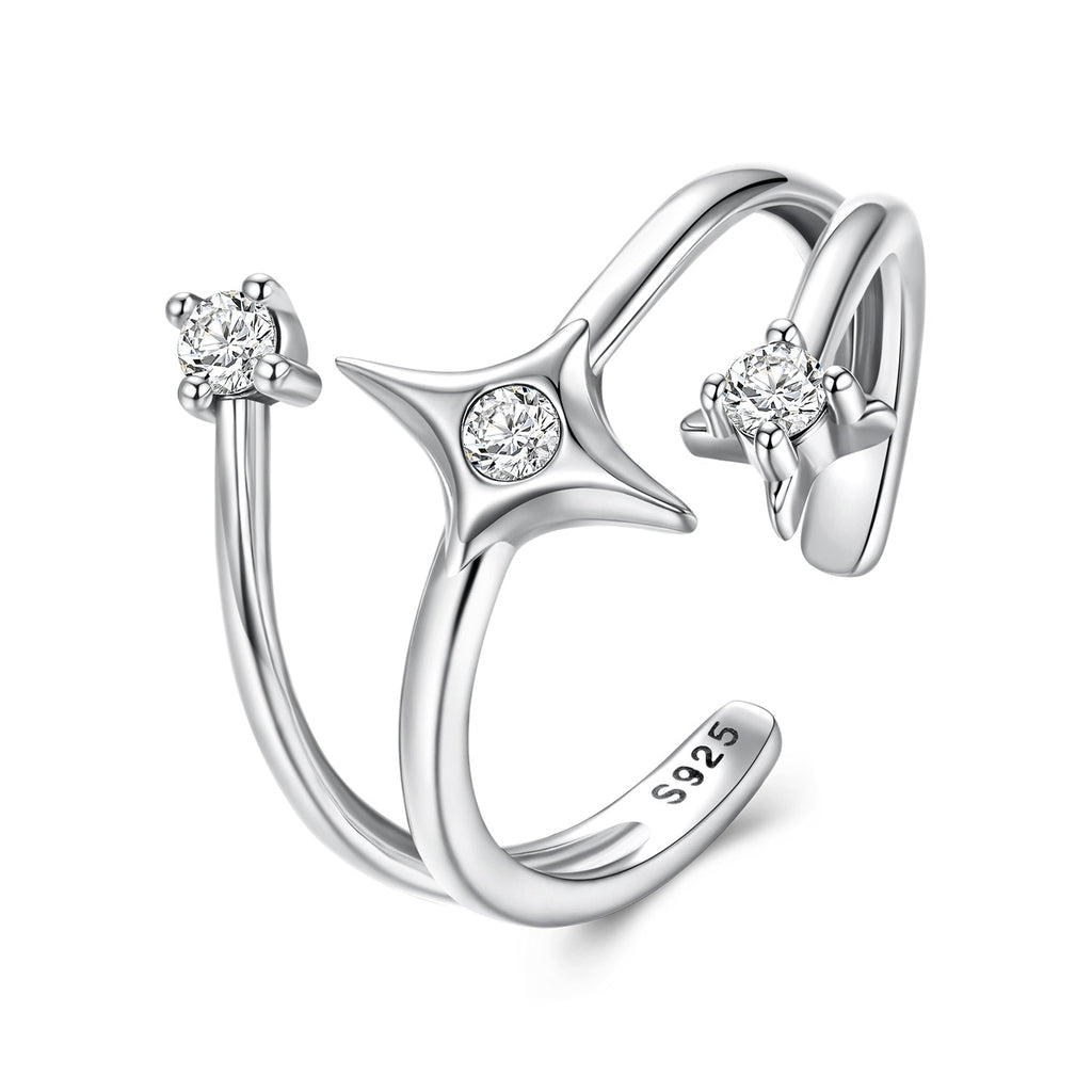 925 Sterling Silver Oxidized CZ Ring with Pavé Setting for Women