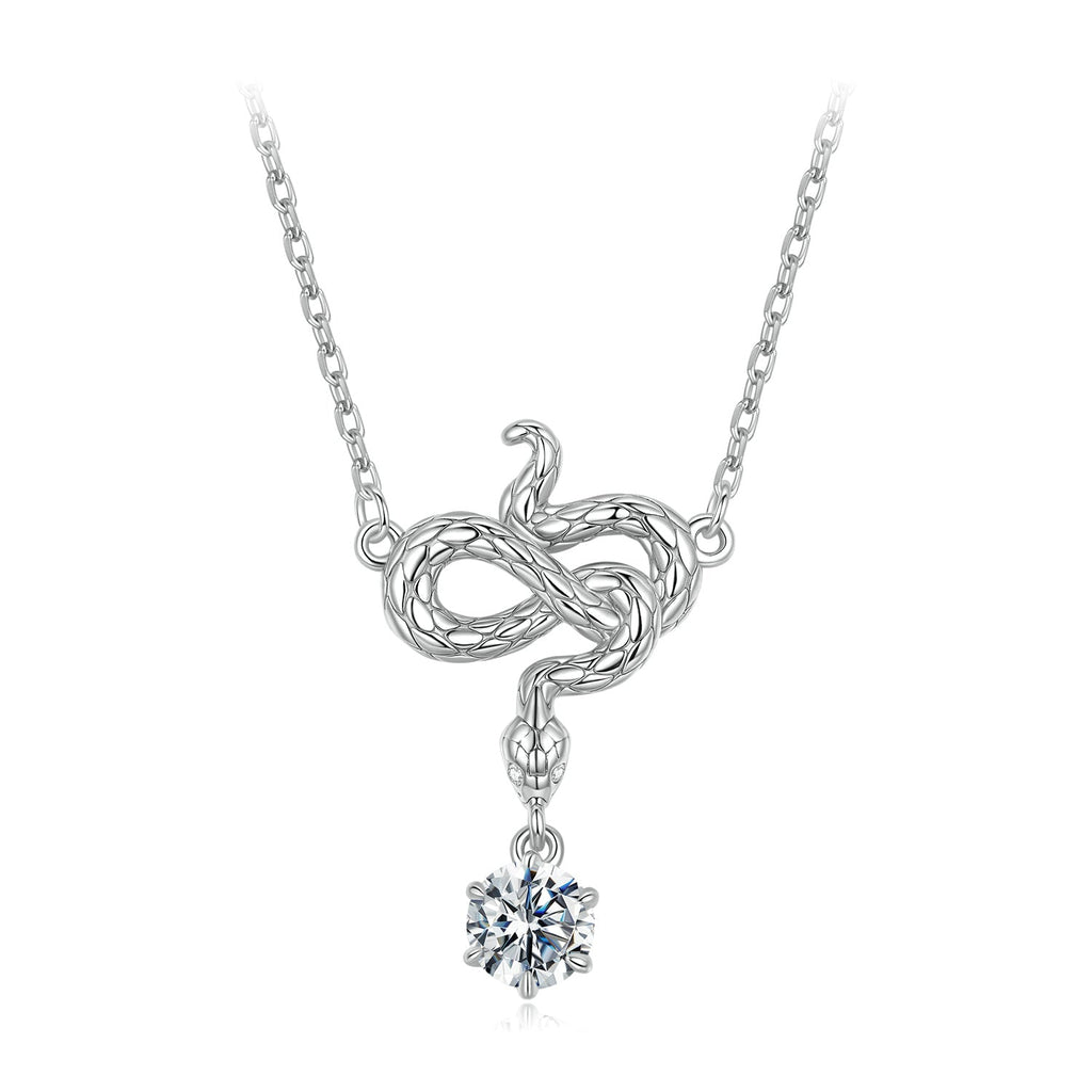 925 Sterling Silver Moissanite 0.50 Carat Necklace with CZ Pavé Setting in White Gold, 40+5cm for Women
