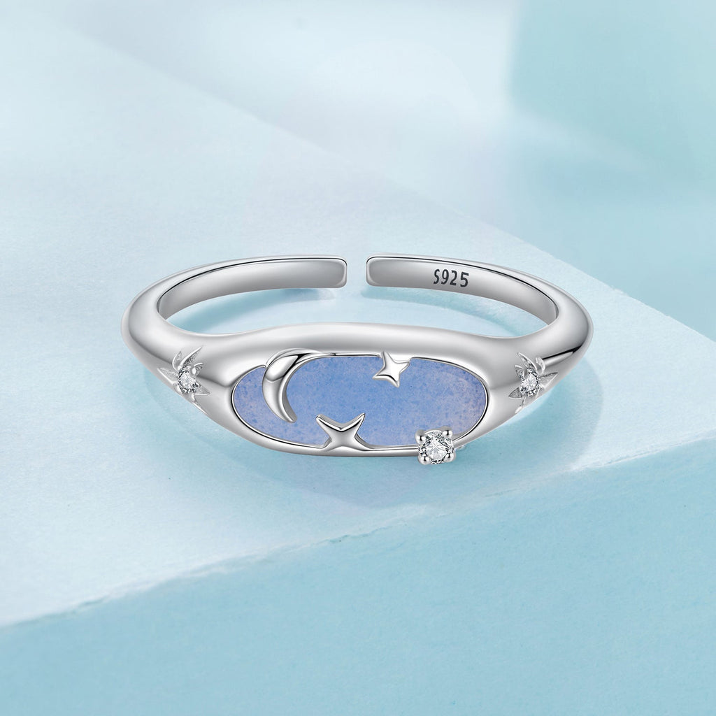 925 Sterling Silver & White Gold Luminous Stone Ring for Women