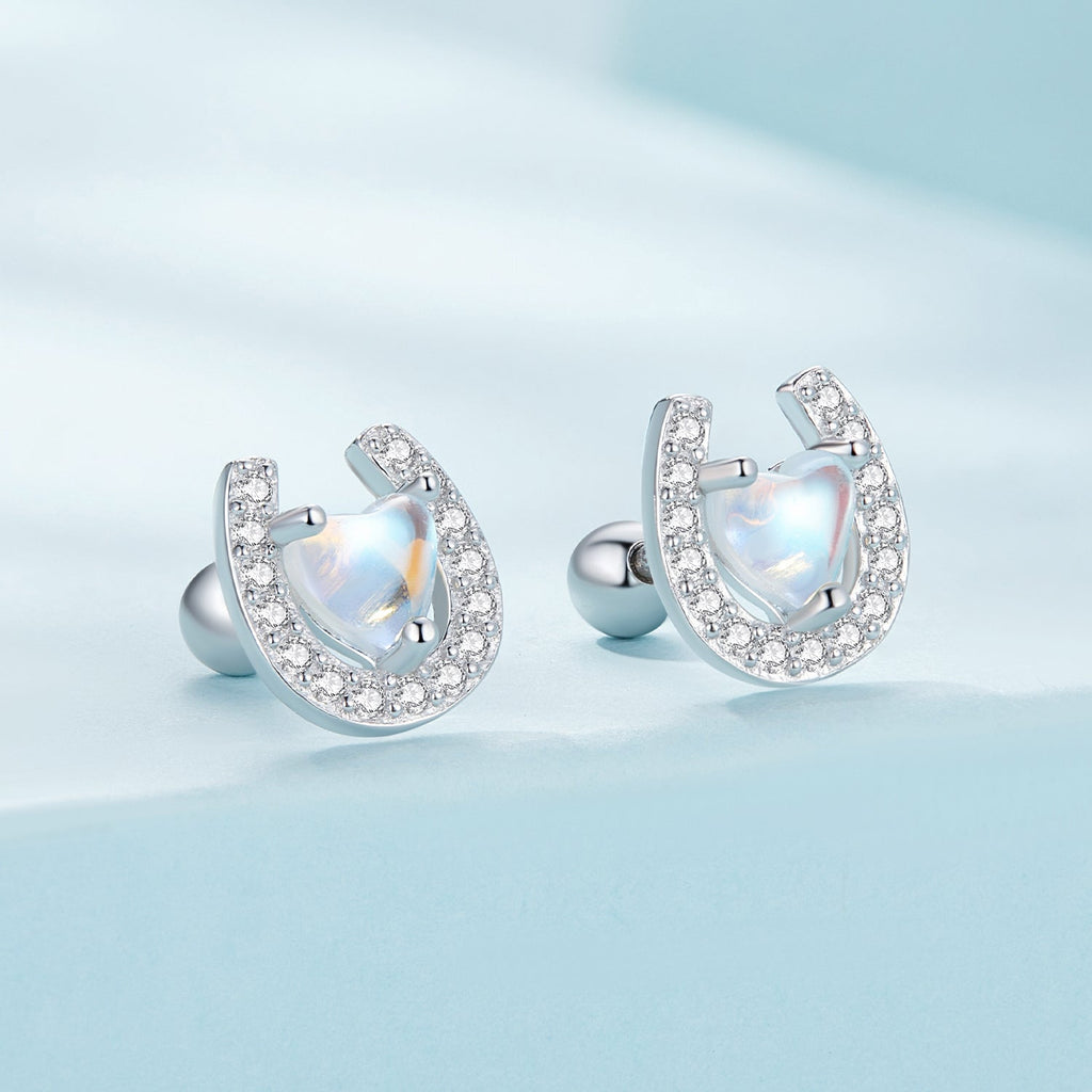 925 Sterling Silver Pavé Setting Moonstone Earrings with CZ and Platinum Plating