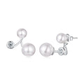 925 Sterling Silver Earrings with CZ and Synthetic Pearl, 1.7cm, White Gold Plated for Women
