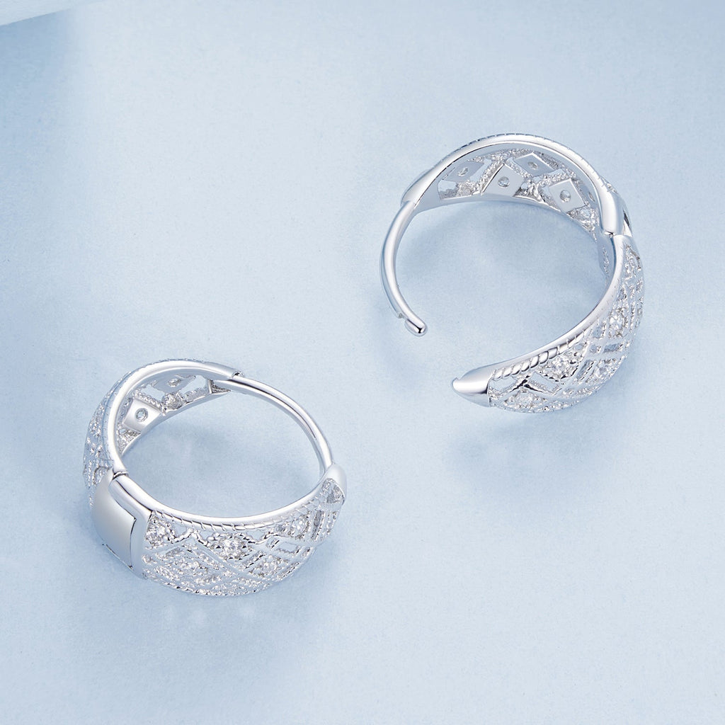 925 Sterling Silver White Gold Plated Pave Setting CZ Earrings 13*6mm for Women