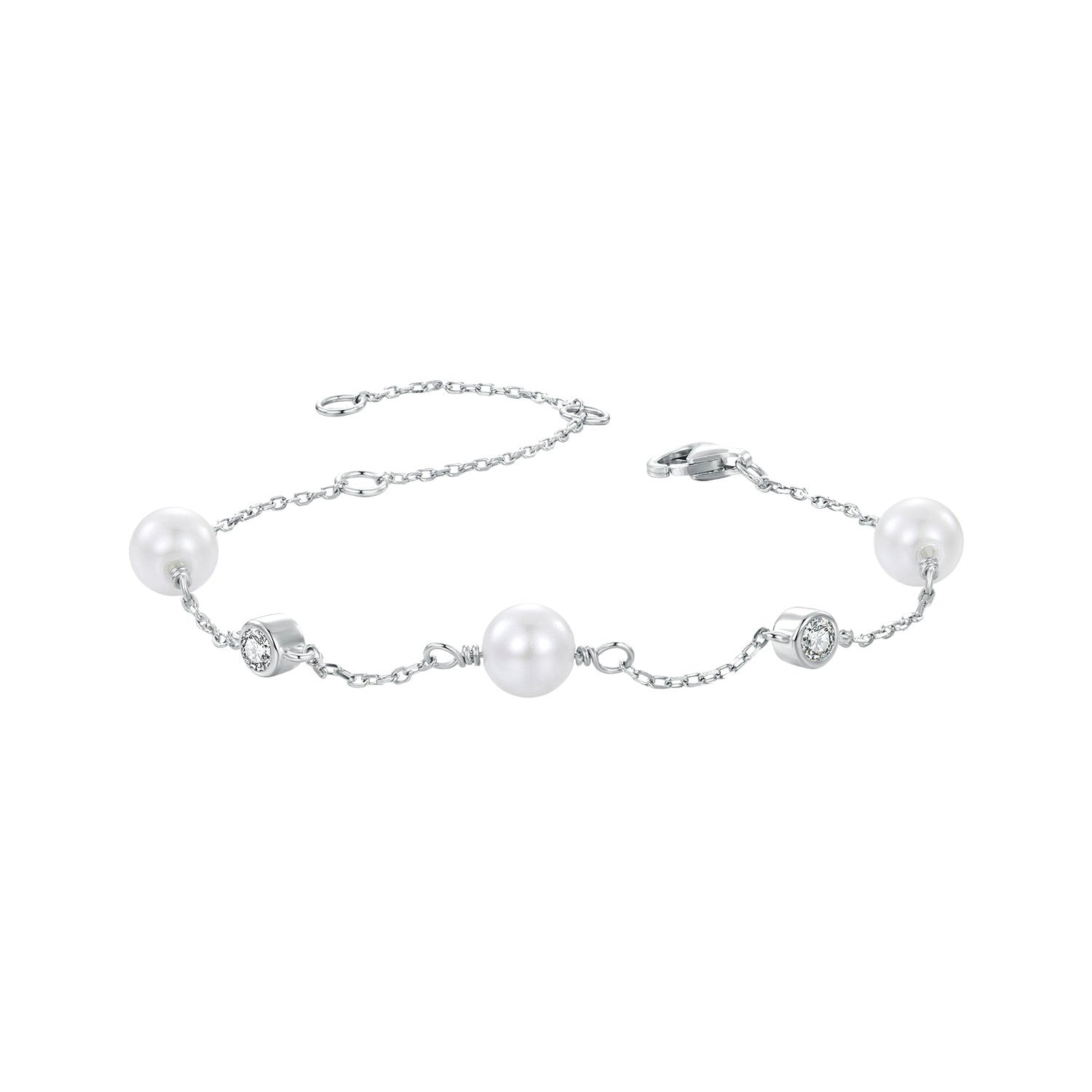925 Sterling Silver 3mm Moissanite & Shell Pearl Bracelet for Women
