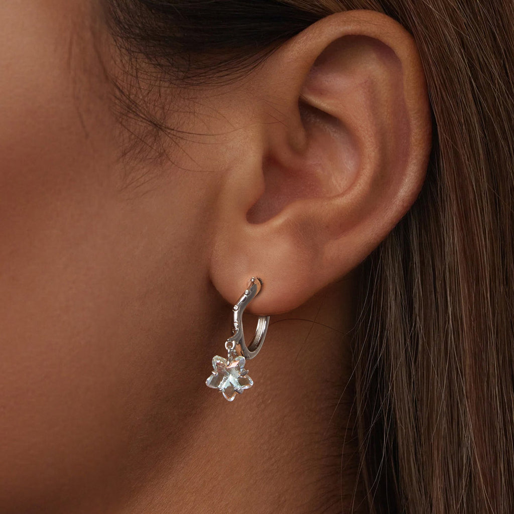 925 Sterling Silver Earrings with Transparent Glass and White Gold Plating for Women