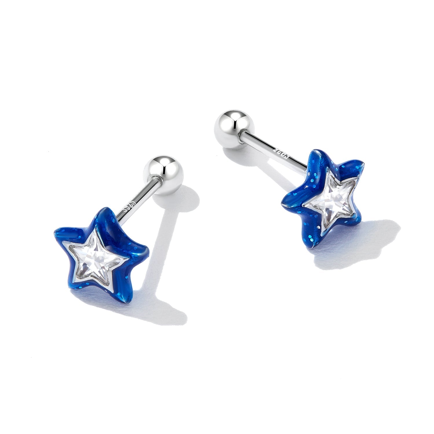 925 Sterling Silver Enamel CZ Stud Earrings in Platinum Plating