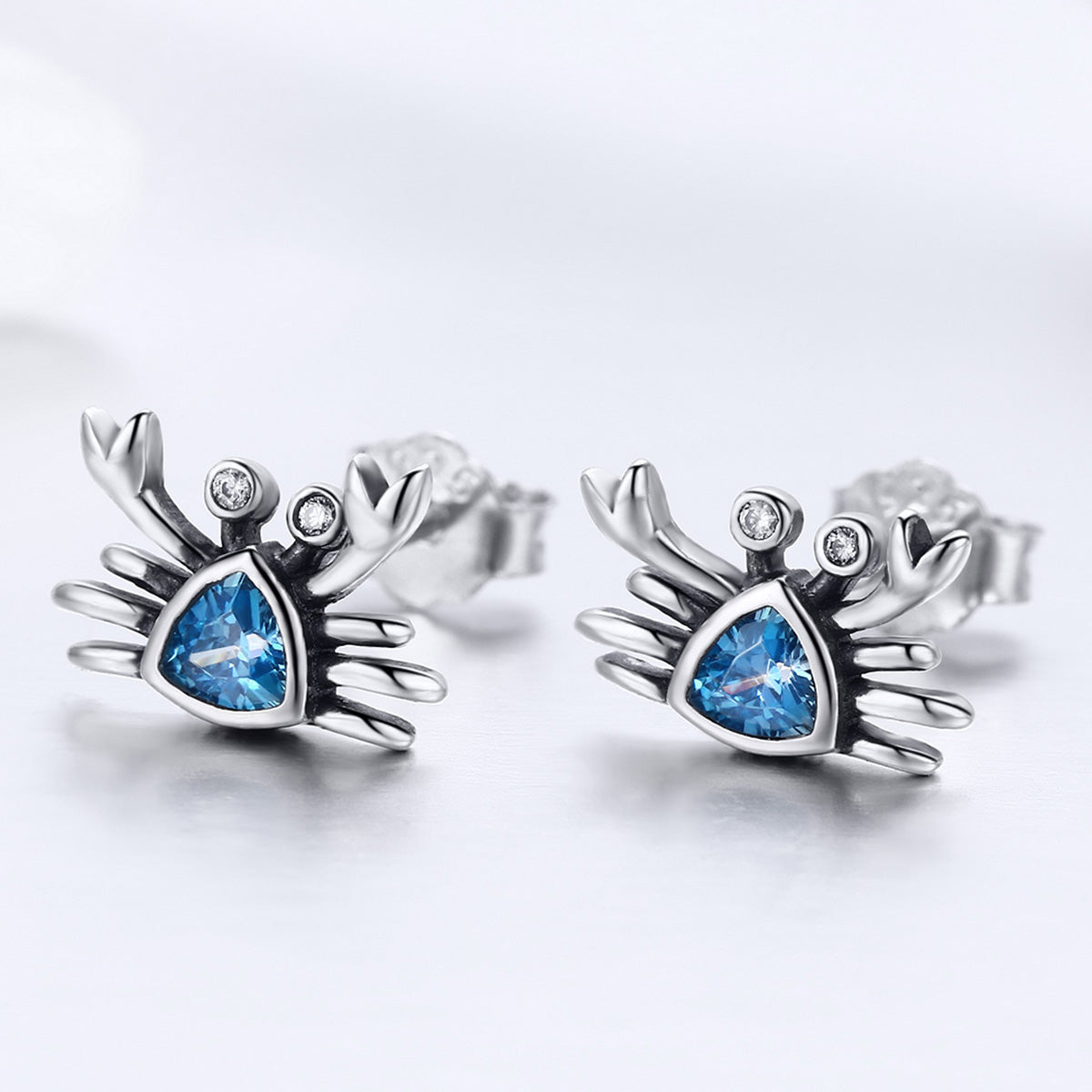 925 Sterling Silver Oxidized CZ Earrings 0.7cm x 1cm for Women