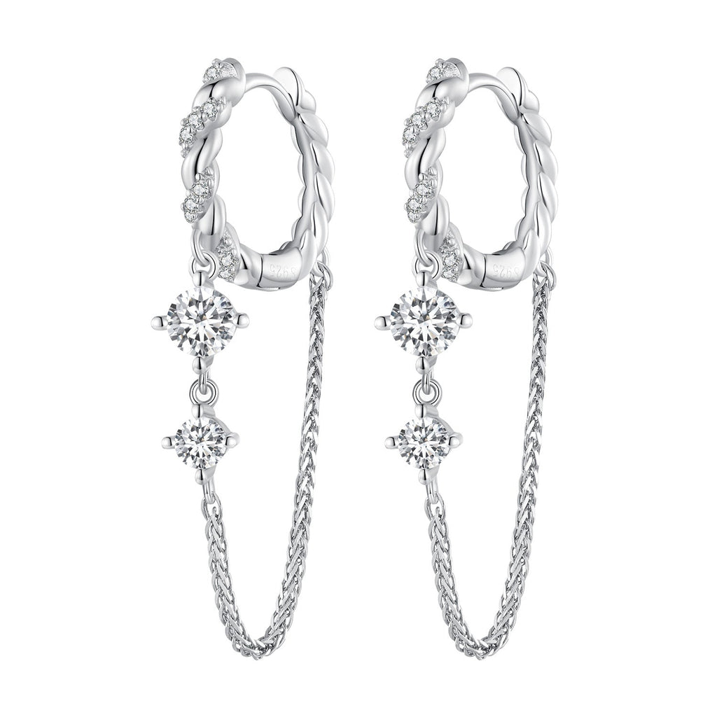 925 Sterling Silver Earrings with Pavé Setting CZ, 34*6mm for Women