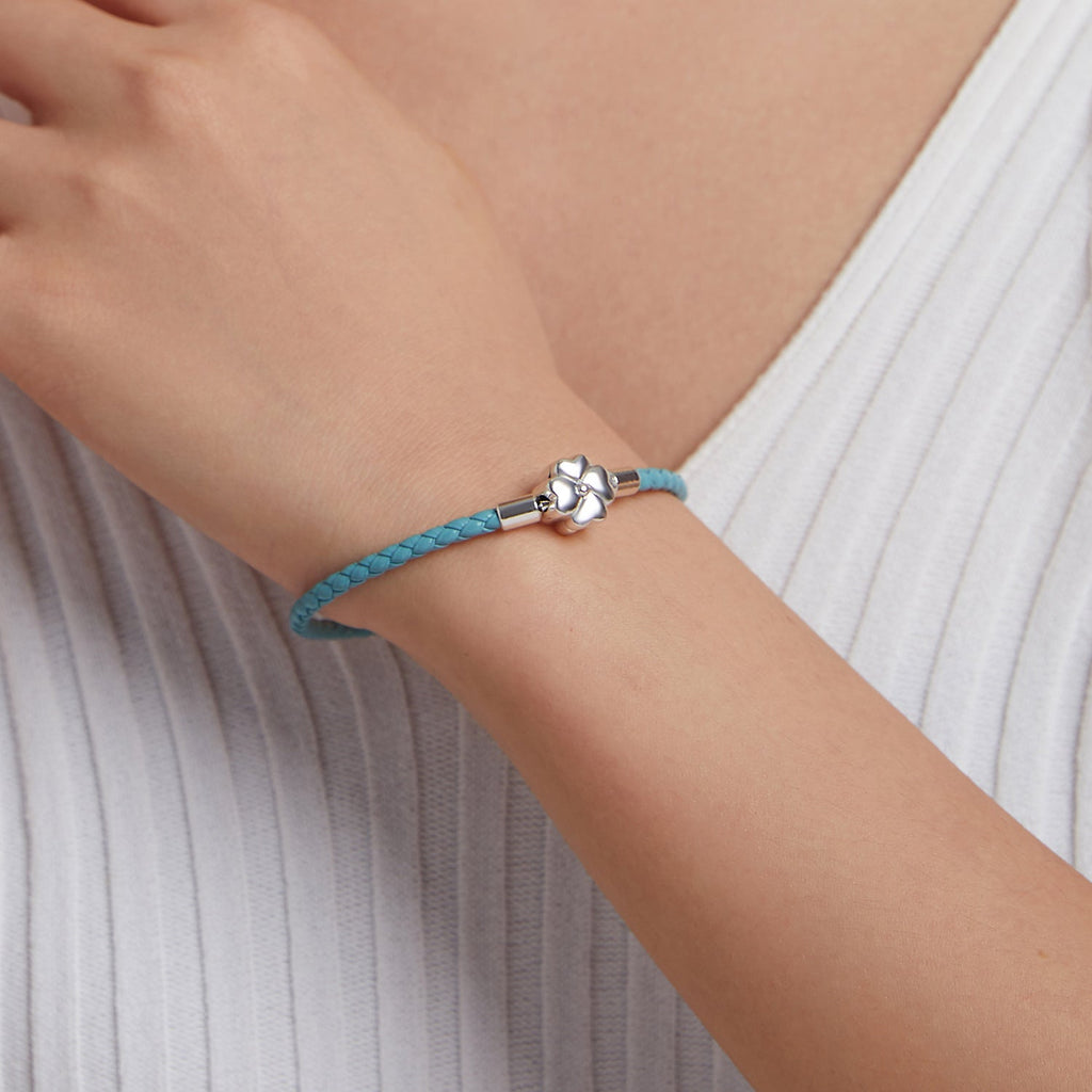 925 Sterling Silver and Leather 17cm Bracelet