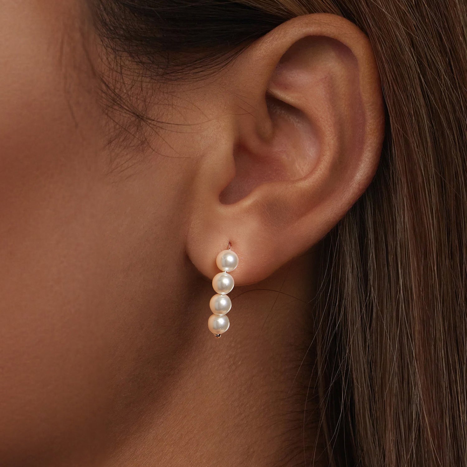 925 Sterling Silver White Gold Plated Earrings with Quality Shell Pearl, 2.1*0.5cm for Women