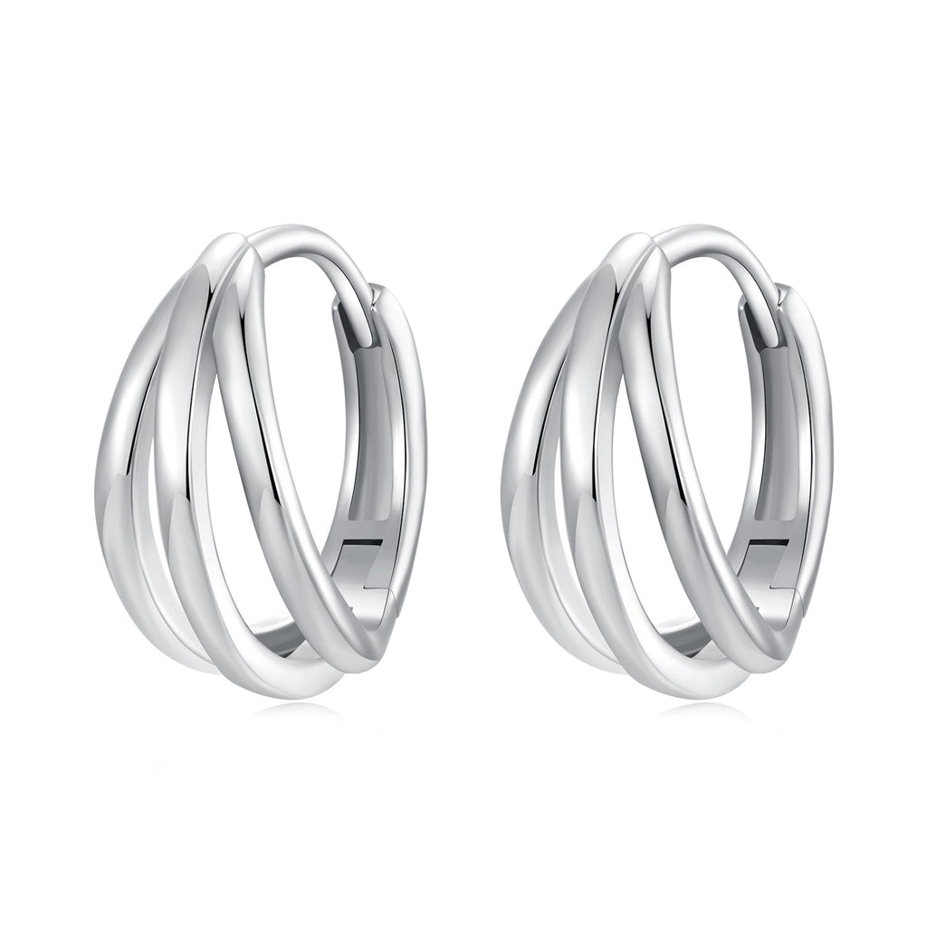 925 Sterling Silver Earrings with White Gold Plating, 1.3*0.6 cm, For Women