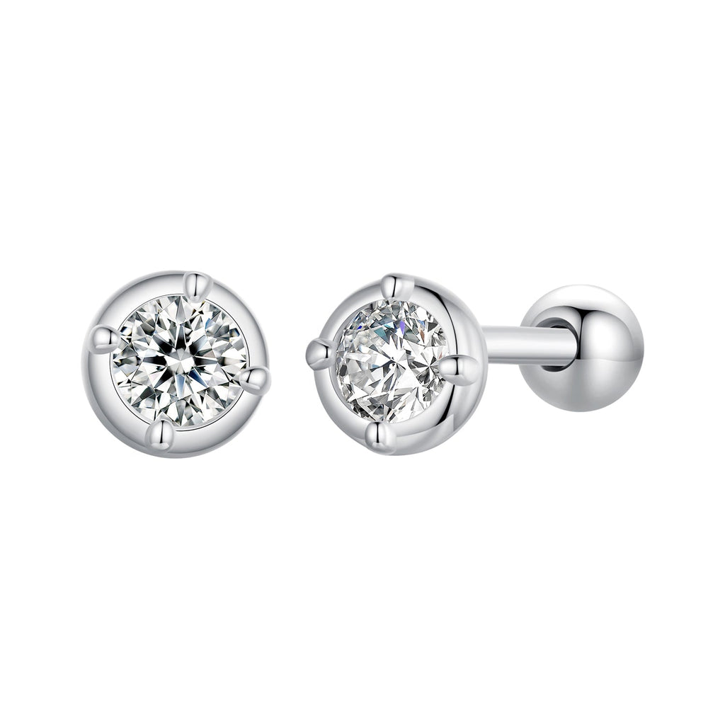 925 Sterling Silver 4mm Moissanite Earrings with Platinum Plating for Women