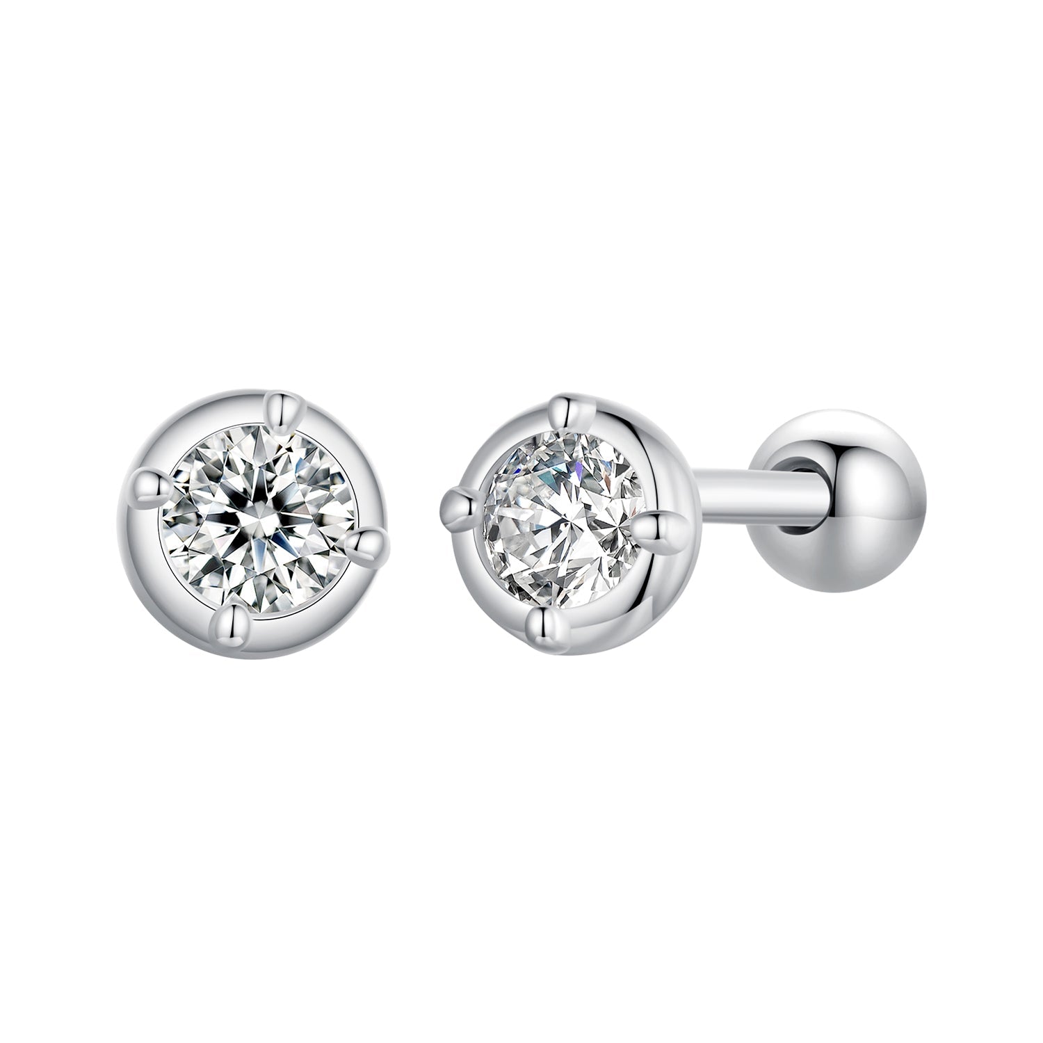 925 Sterling Silver 4mm Moissanite Earrings with Platinum Plating for Women