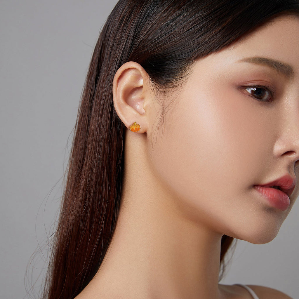 925 Sterling Silver Earrings with Enamel Finish in Gold Plating - 0.8*0.9cm for Women