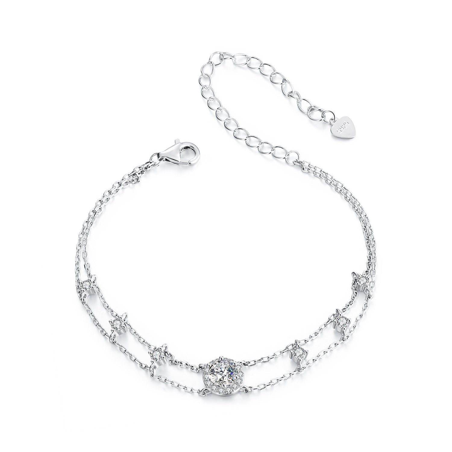 925 Sterling Silver 5.0mm Moissanite Bracelet with CZ and White Gold Plating for Women