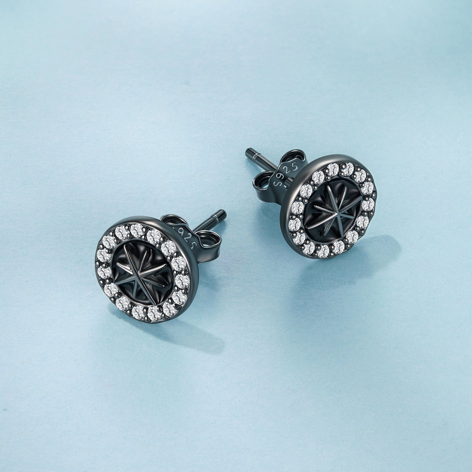 925 Sterling Silver Black Gold Plated Pavé CZ Earrings with Enamel for Women