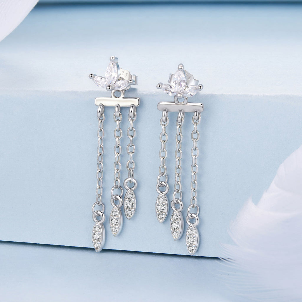 925 Sterling Silver Earrings with White Gold Plating and CZ