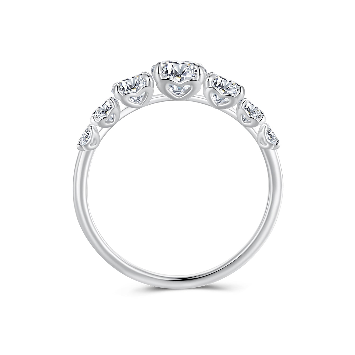 925 Sterling Silver Moissanite Engagement Ring with 5mm, 4mm, 3mm, 2.5mm Stones for Women