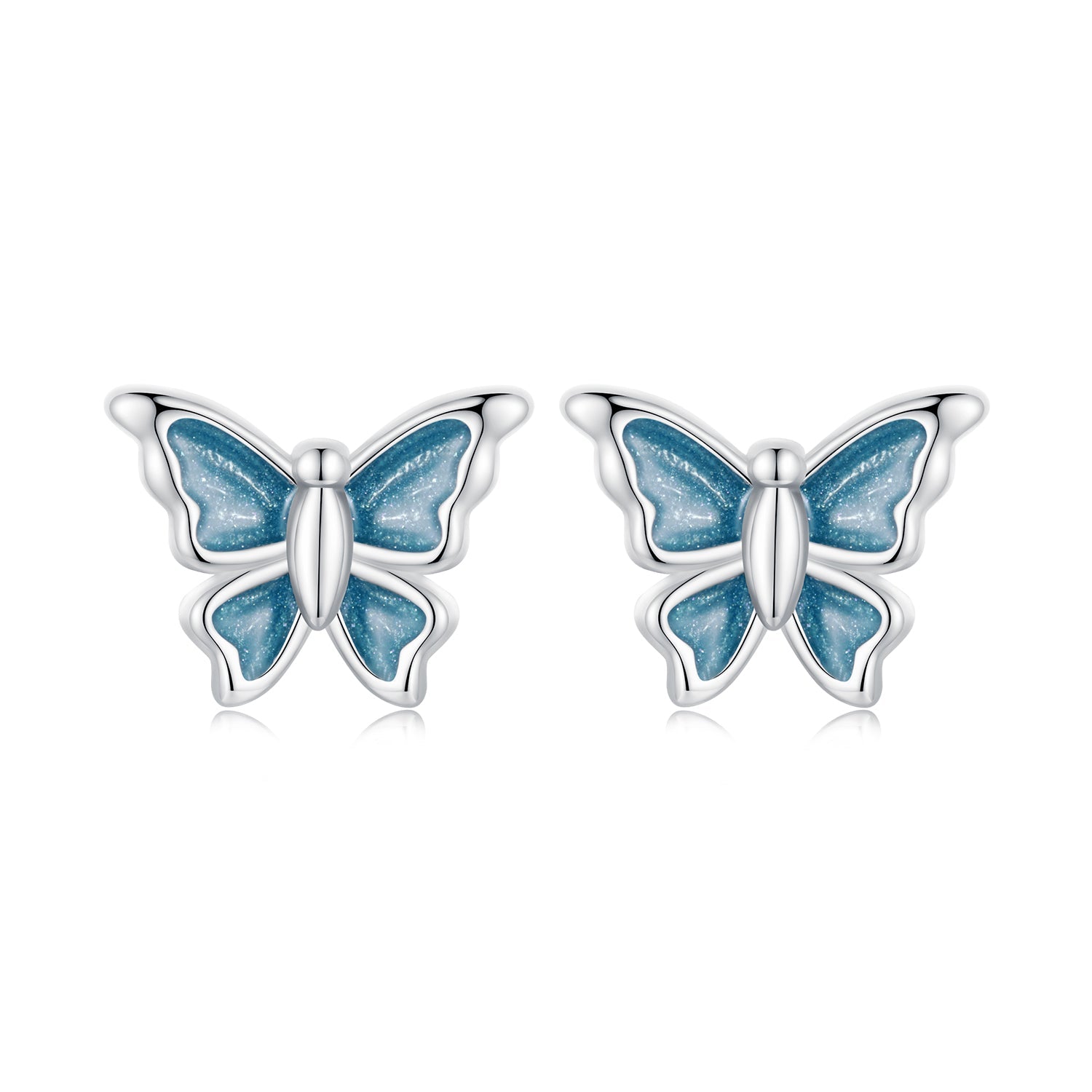 S925 Sterling Silver Earrings with Enamel Process, 6*8mm, Plated Platinum for Women